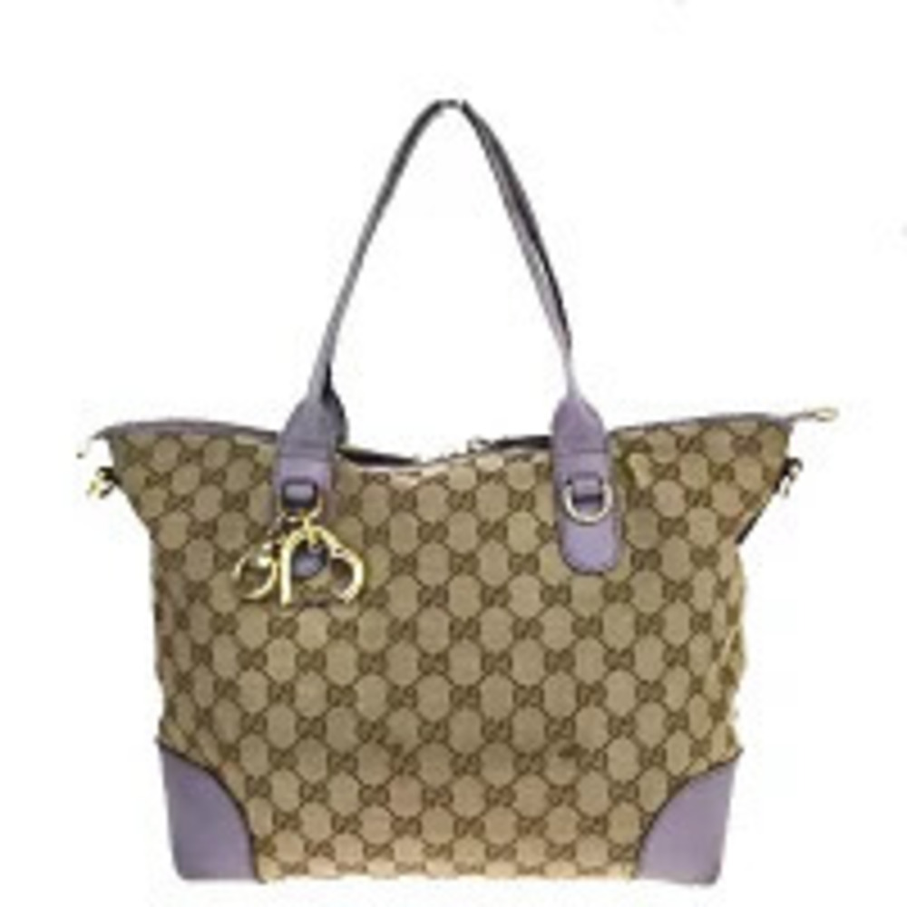 Gucci GG Canvas Handbag Brown Purple Leather